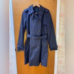 NWT Ralph Lauren Double Breasted Trench Coat Dark Navy Blue
